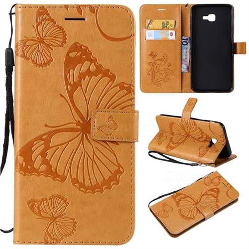 Embossing 3D Butterfly Leather Wallet Case for Samsung Galaxy J4 Core - Yellow