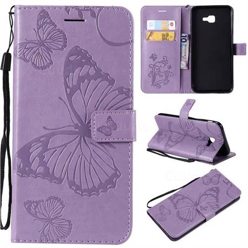 Embossing 3D Butterfly Leather Wallet Case for Samsung Galaxy J4 Core - Purple