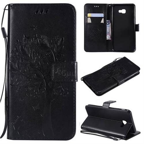 Embossing Butterfly Tree Leather Wallet Case for Samsung Galaxy J4 Core - Black