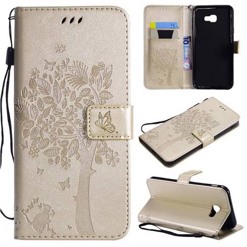 Embossing Butterfly Tree Leather Wallet Case for Samsung Galaxy J4 Core - Champagne