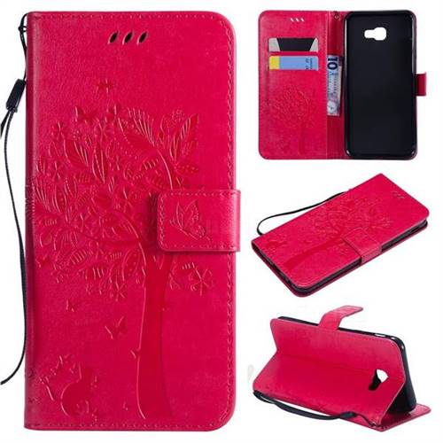 Embossing Butterfly Tree Leather Wallet Case for Samsung Galaxy J4 Core - Rose