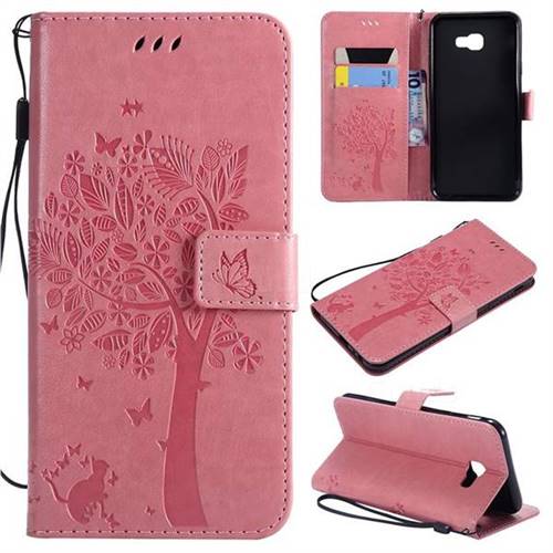 Embossing Butterfly Tree Leather Wallet Case for Samsung Galaxy J4 Core - Pink