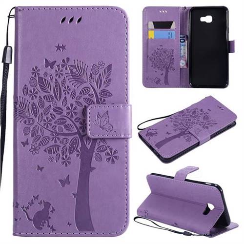 Embossing Butterfly Tree Leather Wallet Case for Samsung Galaxy J4 Core - Violet