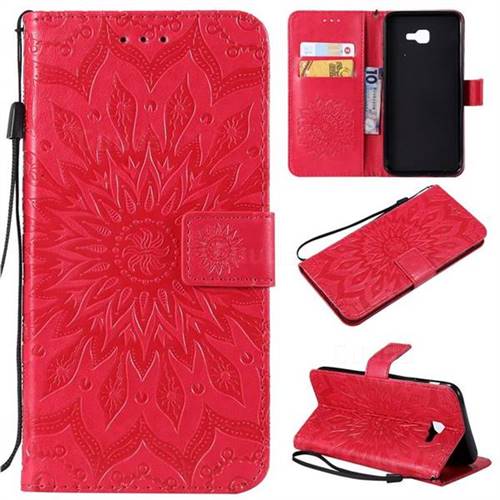 Embossing Sunflower Leather Wallet Case for Samsung Galaxy J4 Core - Red