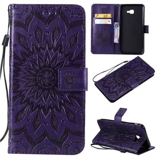 Embossing Sunflower Leather Wallet Case for Samsung Galaxy J4 Core - Purple