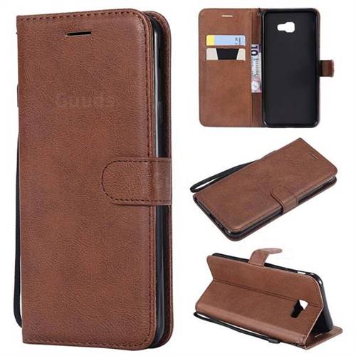Retro Greek Classic Smooth PU Leather Wallet Phone Case for Samsung Galaxy J4 Core - Brown