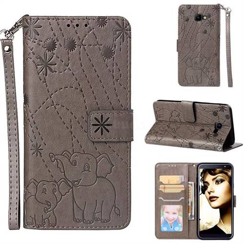 Embossing Fireworks Elephant Leather Wallet Case for Samsung Galaxy J4 Core - Gray