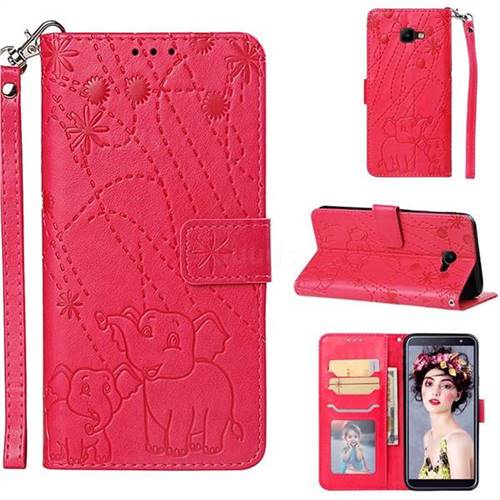 Embossing Fireworks Elephant Leather Wallet Case for Samsung Galaxy J4 Core - Red
