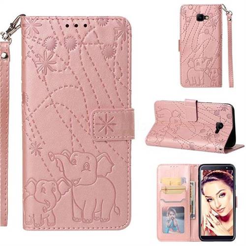 Embossing Fireworks Elephant Leather Wallet Case for Samsung Galaxy J4 Core - Rose Gold