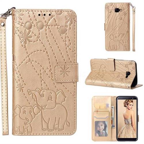 Embossing Fireworks Elephant Leather Wallet Case for Samsung Galaxy J4 Core - Golden