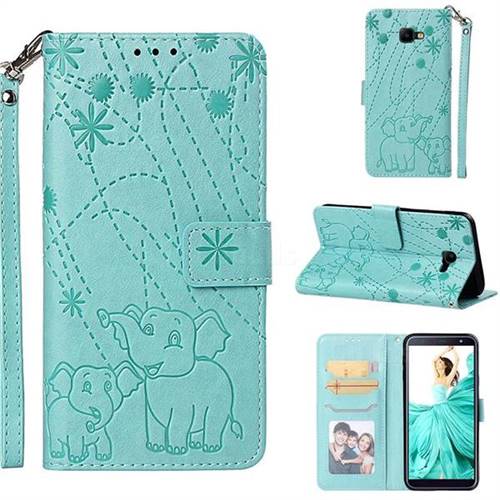 Embossing Fireworks Elephant Leather Wallet Case for Samsung Galaxy J4 Core - Green