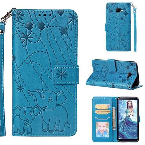 Embossing Fireworks Elephant Leather Wallet Case for Samsung Galaxy J4 Core - Blue