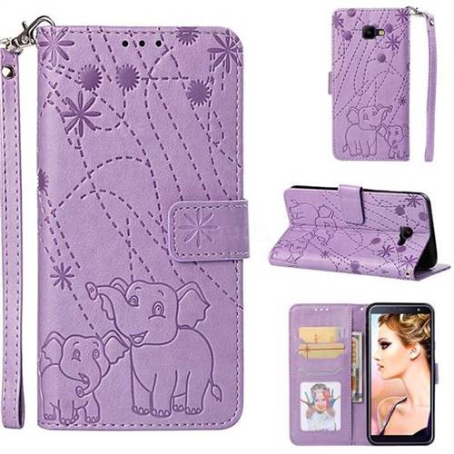 Embossing Fireworks Elephant Leather Wallet Case for Samsung Galaxy J4 Core - Purple