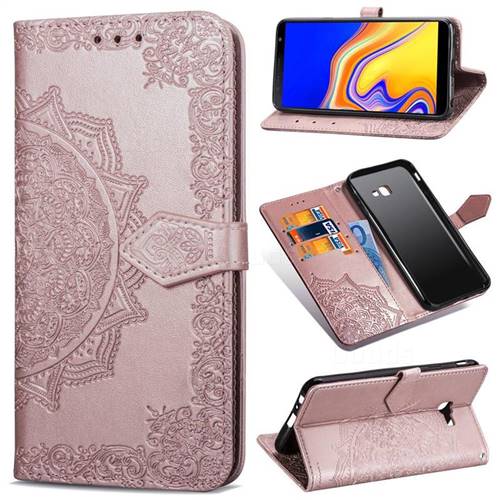 Embossing Imprint Mandala Flower Leather Wallet Case for Samsung Galaxy J4 Core - Rose Gold