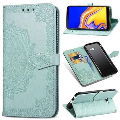 Embossing Imprint Mandala Flower Leather Wallet Case for Samsung Galaxy J4 Core - Green