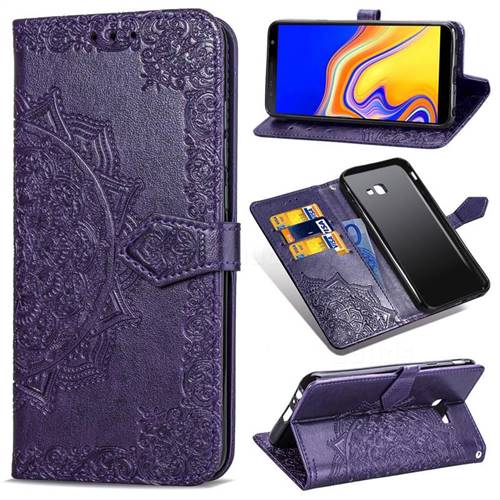 Embossing Imprint Mandala Flower Leather Wallet Case for Samsung Galaxy J4 Core - Purple