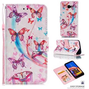 Ribbon Flying Butterfly 3D Painted Leather Phone Wallet Case for Samsung Galaxy J4 Core