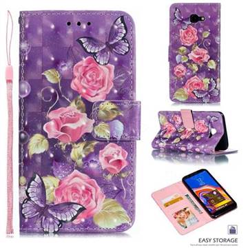 Purple Butterfly Flower 3D Painted Leather Phone Wallet Case for Samsung Galaxy J4 Core