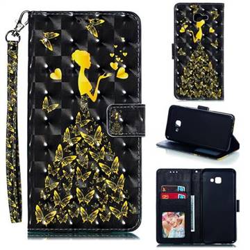 Golden Butterfly Girl 3D Painted Leather Phone Wallet Case for Samsung Galaxy J4 Core