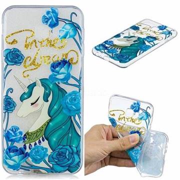 Blue Flower Unicorn Clear Varnish Soft Phone Back Cover for Samsung Galaxy J4 Plus(6.0 inch)