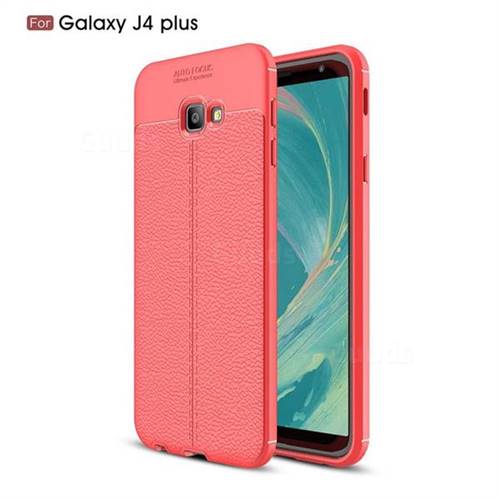 Luxury Auto Focus Litchi Texture Silicone TPU Back Cover for Samsung Galaxy J4 Plus(6.0 inch) - Red