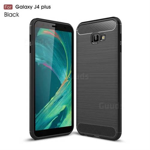 Luxury Carbon Fiber Brushed Wire Drawing Silicone TPU Back Cover for Samsung Galaxy J4 Plus(6.0 inch) - Black