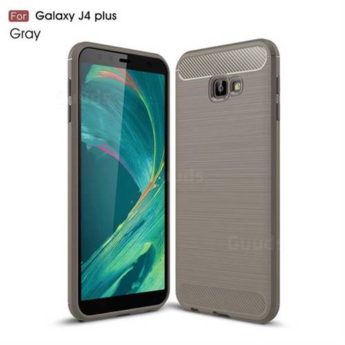 Luxury Carbon Fiber Brushed Wire Drawing Silicone TPU Back Cover for Samsung Galaxy J4 Plus(6.0 inch) - Gray