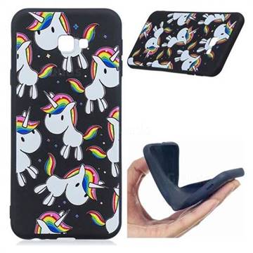 Rainbow Unicorn 3D Embossed Relief Black Soft Back Cover for Samsung Galaxy J4 Plus(6.0 inch)
