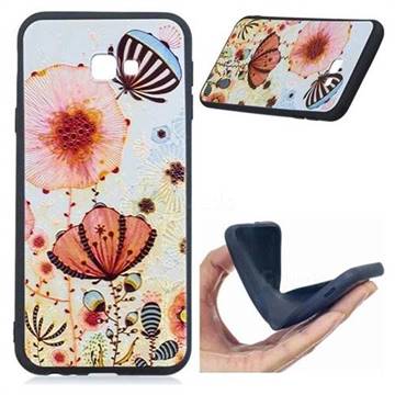 Pink Flower 3D Embossed Relief Black Soft Back Cover for Samsung Galaxy J4 Plus(6.0 inch)