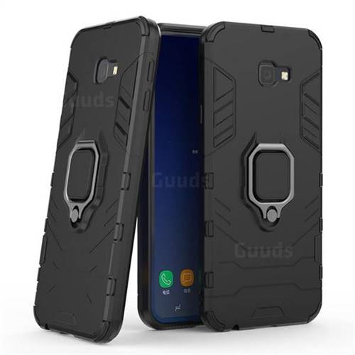 Black Panther Armor Metal Ring Grip Shockproof Dual Layer Rugged Hard Cover for Samsung Galaxy J4 Plus(6.0 inch) - Black