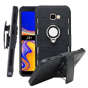 3 in 1 PC + Silicone Leather Phone Case for Samsung Galaxy J4 Plus(6.0 inch) - Black