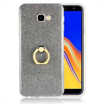 Luxury Soft TPU Glitter Back Ring Cover with 360 Rotate Finger Holder Buckle for Samsung Galaxy J4 Plus(6.0 inch) - Black