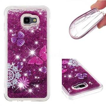 Purple Flower Butterfly Dynamic Liquid Glitter Quicksand Soft TPU Case for Samsung Galaxy J4 Plus(6.0 inch)