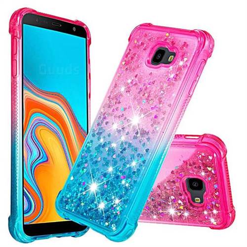 Rainbow Gradient Liquid Glitter Quicksand Sequins Phone Case for Samsung Galaxy J4 Plus(6.0 inch) - Pink Blue