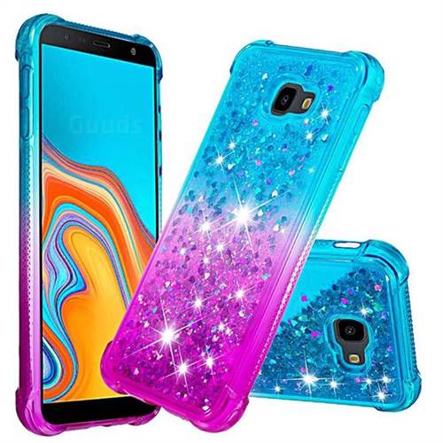 Rainbow Gradient Liquid Glitter Quicksand Sequins Phone Case for Samsung Galaxy J4 Plus(6.0 inch) - Blue Purple