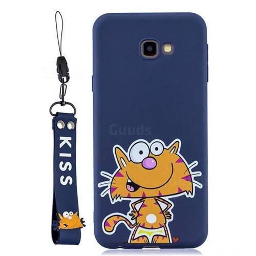Blue Cute Cat Soft Kiss Candy Hand Strap Silicone Case for Samsung Galaxy J4 Plus(6.0 inch)