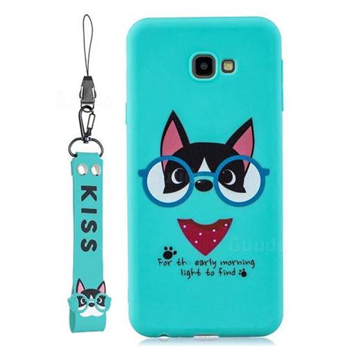 Green Glasses Dog Soft Kiss Candy Hand Strap Silicone Case for Samsung Galaxy J4 Plus(6.0 inch)