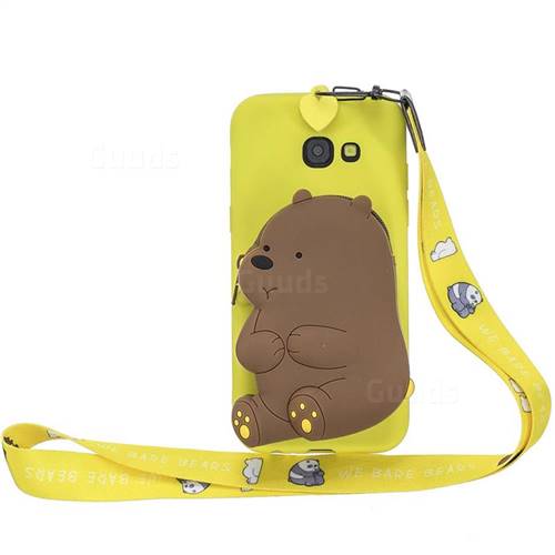 Yellow Bear Neck Lanyard Zipper Wallet Silicone Case for Samsung Galaxy J4 Plus(6.0 inch)