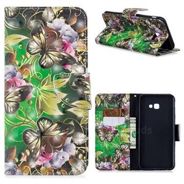 Green Leaf Butterfly 3D Painted Leather Wallet Phone Case for Samsung Galaxy J4 Plus(6.0 inch)