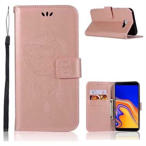 Intricate Embossing Owl Campanula Leather Wallet Case for Samsung Galaxy J4 Plus(6.0 inch) - Rose Gold
