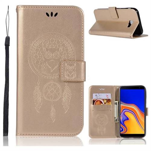 Intricate Embossing Owl Campanula Leather Wallet Case for Samsung Galaxy J4 Plus(6.0 inch) - Champagne