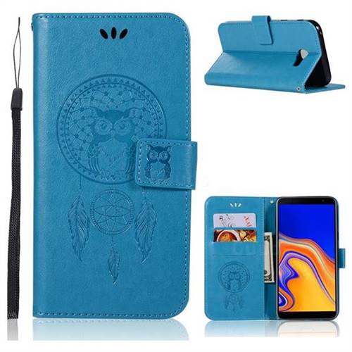 Intricate Embossing Owl Campanula Leather Wallet Case for Samsung Galaxy J4 Plus(6.0 inch) - Blue
