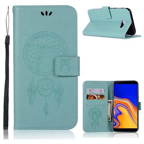 Intricate Embossing Owl Campanula Leather Wallet Case for Samsung Galaxy J4 Plus(6.0 inch) - Green