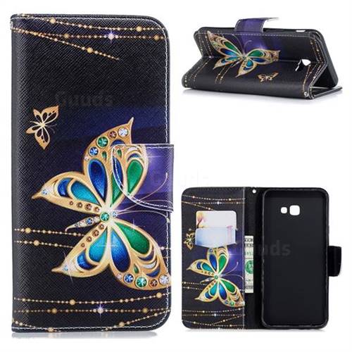 Golden Shining Butterfly Leather Wallet Case for Samsung Galaxy J4 Plus(6.0 inch)