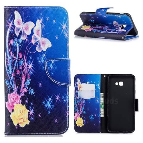 Yellow Flower Butterfly Leather Wallet Case for Samsung Galaxy J4 Plus(6.0 inch)