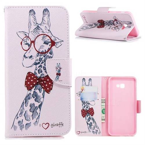 Glasses Giraffe Leather Wallet Case for Samsung Galaxy J4 Plus(6.0 inch)