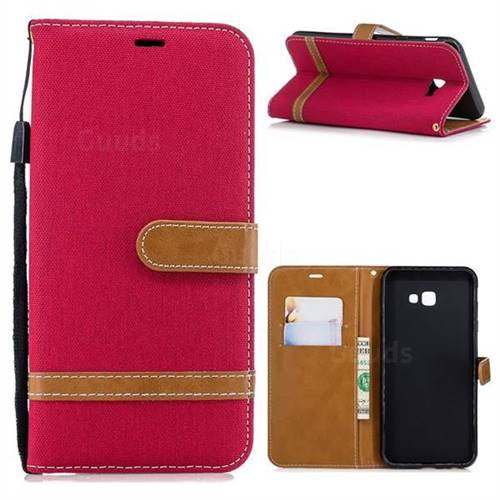 Jeans Cowboy Denim Leather Wallet Case for Samsung Galaxy J4 Plus(6.0 inch) - Red