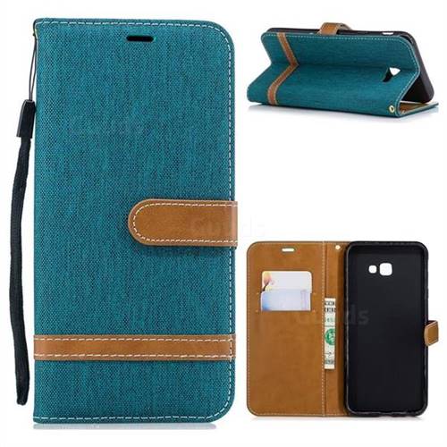 Jeans Cowboy Denim Leather Wallet Case for Samsung Galaxy J4 Plus(6.0 inch) - Green