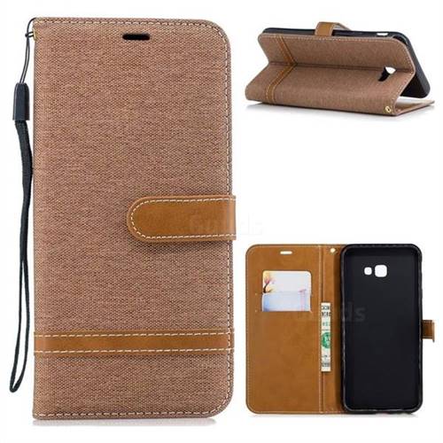 Jeans Cowboy Denim Leather Wallet Case for Samsung Galaxy J4 Plus(6.0 inch) - Brown