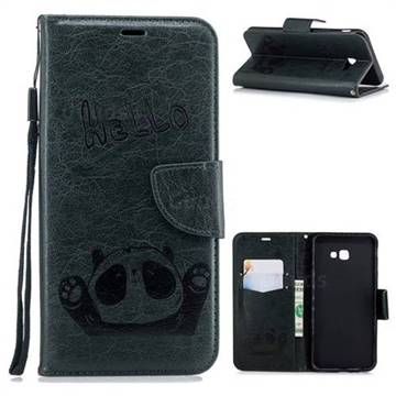 Embossing Hello Panda Leather Wallet Phone Case for Samsung Galaxy J4 Plus(6.0 inch) - Seagreen